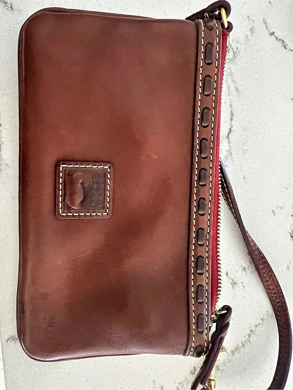 Dooney & Bourke Florentine Large Zip Around Wristlet Brown & Red